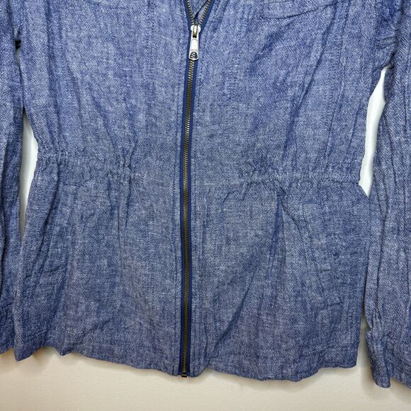 Old Navy Utility Jacket Size Medium M Blue Linen Blend Chambray Full Zip Snaps - Picture 4 of 6